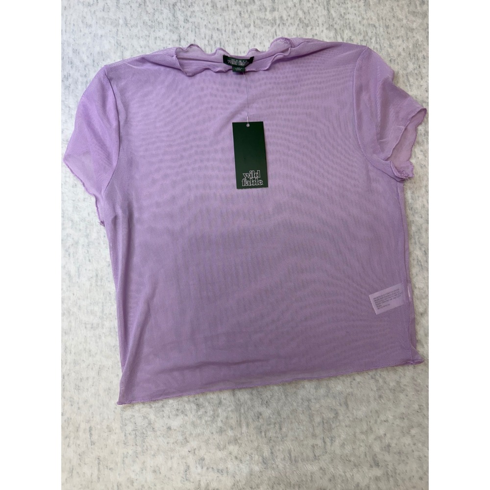Wild Fable Lilac Purple Sheer Mesh Lettuce Edge Short Sleeve Top XS NWT